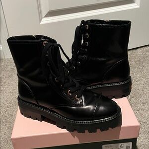 Kate Spade Merritt Lug Black Leather Combat Boots